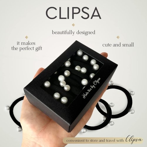 Clipsa Hair Ties for Women, 15 Piece Elastic Hair Tie Set, Strong Stretchy Braided Hair Ties with Decorative Pearls, No Slip Damage Ponytail Holders for Girls, Firm Yet Gentle Hold, No Snagging (White