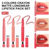 3 Colors Matt Nude Lipstick Lipliner Lip Crayons Pack Set,Velvet Moisture Smooth Matte Lipstick Pencils,Waterproof&Waterlasting,04#05#06#