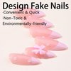 24 Pcs French Tip Press on Nails Cute Acrylic Fake Nails with 3D Bow Pearl Nude Pink Full Cover False Nails with Glue Almond Nail Tips Glossy Glue on Nails Artificial Stick on Nails for Women Girls