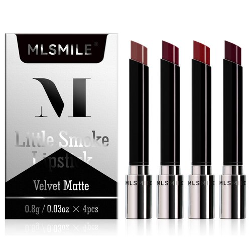 4 Colors Matte Lipstick,Little Small Smoke Tube Cigarettes Lip Tint Set,Matte Velvet Lipstick,Non-Sticky and Long Lasting 24 Hours Waterproof and Sweat Resistant Ladies Lip Balm Lipstick