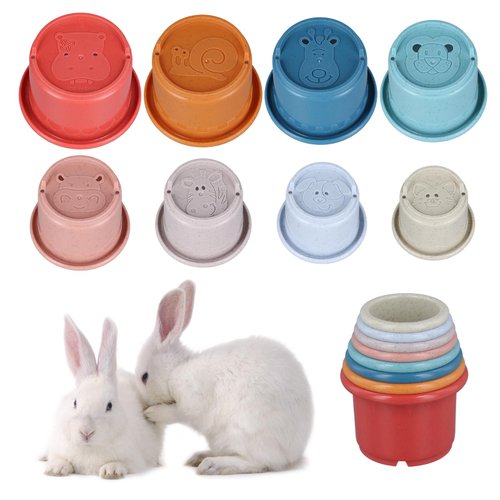 XIHIRCD 8pcs Stacking Cups for Rabbits, Multi-Color Reusable Rabbit Nesting Toys Stackable Bunny Guinea Pig Stacking Cups Enrichment Toys for Small Animals Pets Hiding Food and Playing