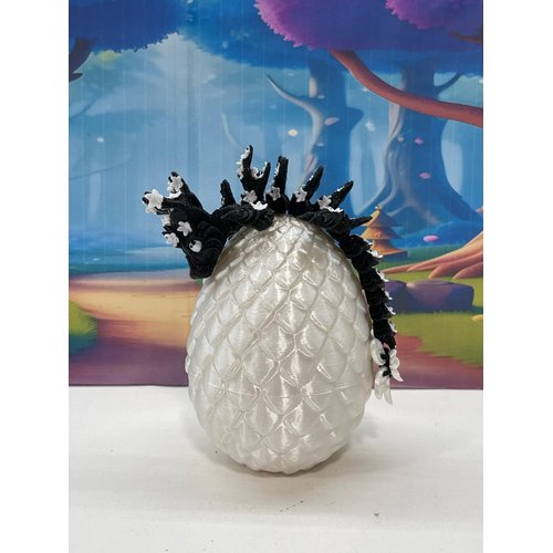 3D Printed Baby Dragon with Dragon Egg, 6" Articulated Back and White Cherry Blossom Baby Dragon, Home Decor Executive Desk Toys,Fidget Toys for Autism/ADHD BD004-BW