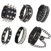 Dumcondy 6Pcs Halloween PU Leather Bracelet Punk Goth Studded Spike Rivet Buckle Wristband Cuff Bangle Black Gothic Steampunk for Men Women Unisex 80s Cool Rock Style Adjustable Party Favors