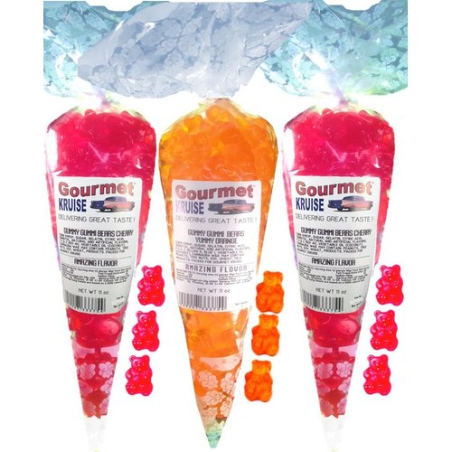 Red Gummy Bears (2) Wild Cherry (1) Energy Orange Gummi (NET WT 33 OZ) Gourmet Kruise Signature Gift Bags