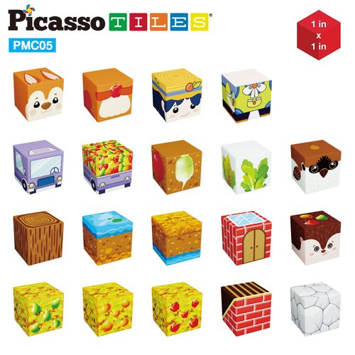 Picasso Cubes 1” Fall Autumn Harvest Theme Magnetic Blocks Build Cubes 90 Piece Magnet Tile Construction Building Block Set Sensory Toy Early Education STEM Learning, Children Age 3+ Boy Girl PMC05