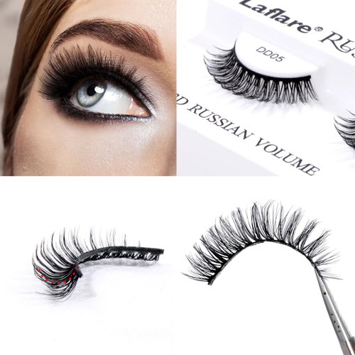 Laflare 3D False Eyelashes Russian Volume Strip Lashes | Fluffy, Wispy, Lightweight | Faux Mink Eyelashes Extension D Curl Wispy Handmade Soft Reusable 3 Packs Value Combo. (FDD05X3C)
