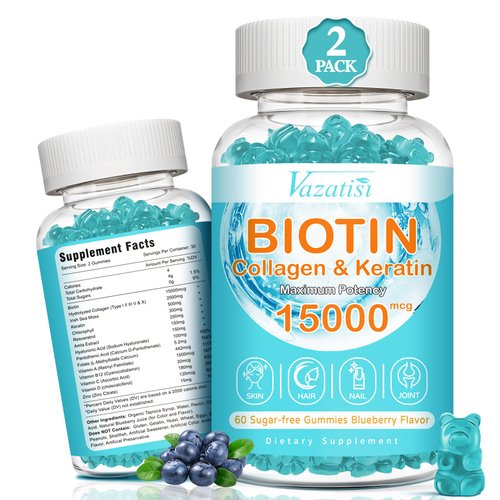Hair Skin and Nails Gummies, 15000 mcg Biotin with Collagen Gummies, Vitamin C Zinc for Women Men...