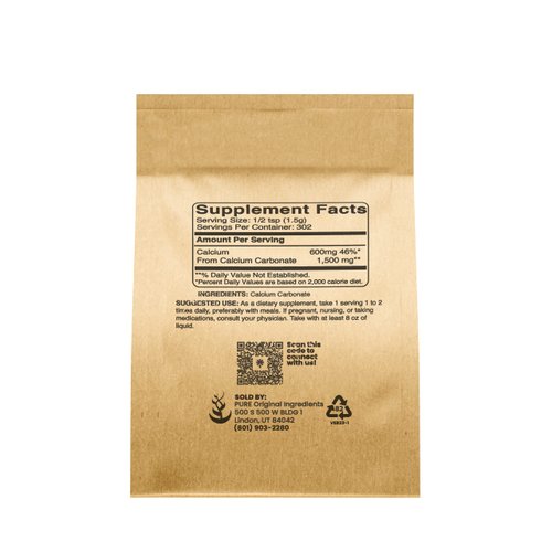 Pure Original Ingredients Calcium Carbonate (1 lb) Dietary Supplement, Food Preservative, Acid Neutralizer