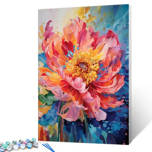 Aihonmin Beautiful Blossom Floral Paint by Number for Adult and Kids Beginner,Pink Petal Canvas Oil Painting Kit Digital Painting，Vintage Watercolor Living Room Decoration，（Without Frame）