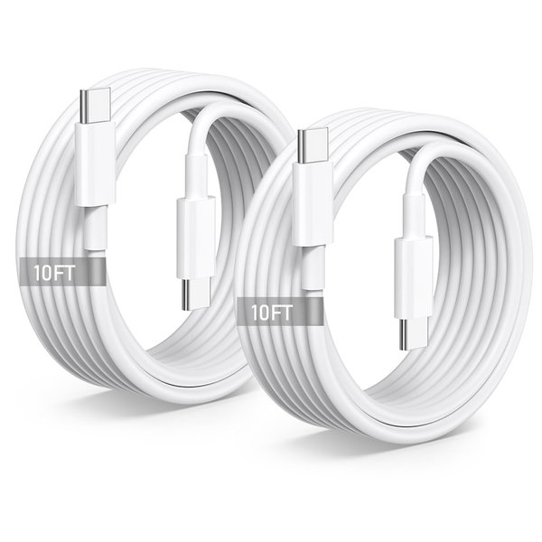 2-Pack 10FT Long USB C to USB C Charging Cable, for iPhone 16 15 Fast Charger Cord 60W for iPhone 16/15, 16/15 Pro, 16/15 Plus, 16/15 Pro Max, for MacBook Pro/Air, iPad Pro 13/12.9/11/Air 5/4/3/Mini 6
