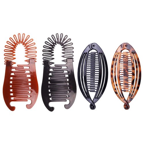 Nifocc Interlocking Banana Combs Stretch Flexible Hair Combs Clips Fishtail Ponytail Holder Clips for Women and Girls 4 Pcs Brown and Black