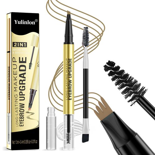 2 in 1 Long-Lasting Eyebrow Pencil and Brow Up-Grade Gel, Light Brown and Brown Shades (5#Black)