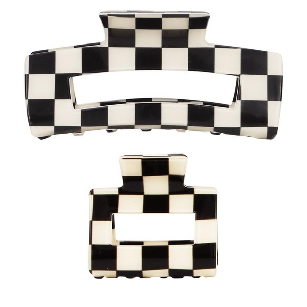 Chess Board Hair Clips for Women Cute Checker Claw Clip for Girls Hair Clips Claw Black White Hair Accessories Big & Small Size, 2 Pack