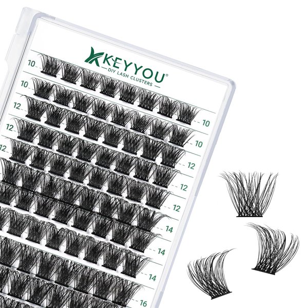 Lash Clusters 96pcs Individual Lashes D Curl 10mm Eyelash Clusters KEYYOU Volume Wispy Lash Extension Soft&Comfortable Easy DIY at Home(Y23,D-10mm)