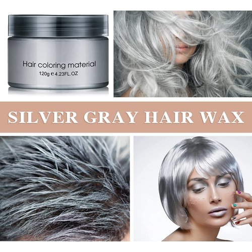 Silver Gray Hair Wax,Temporary Natural Mud Grey Hair Dye Coloring Wax for Cosplay,Party,Show,Daily Use Etc,Long Lasting,Washable,Refreshing & Non-greasy Matte Hairstyle Ash
