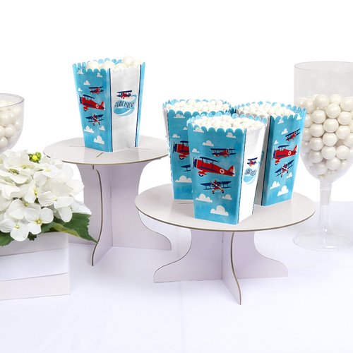 Taking Flight - Airplane - Vintage Plane Baby Shower or Birthday Party Favor Popcorn Treat Boxes - Set of 12