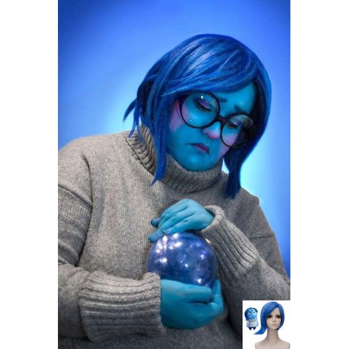 Alacos Blue Cosplay Wig Short for Men Women Anime Straight Costume Wigs for Halloween Party Costume+Wig Cap (Sadness Blue)