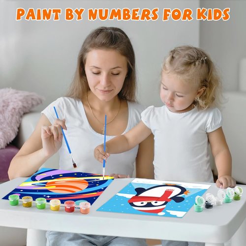 QEUOYSS 4 Paint by Numbers for Kids Ages 8-12 DIY Paint Set for Girls Boys Adults Beginner Crafts for Girls Ages 4-8 Acrylic Oil Painting by Number Kits Perfect for Gift Decor 8"x8" (4 Pack boy)
