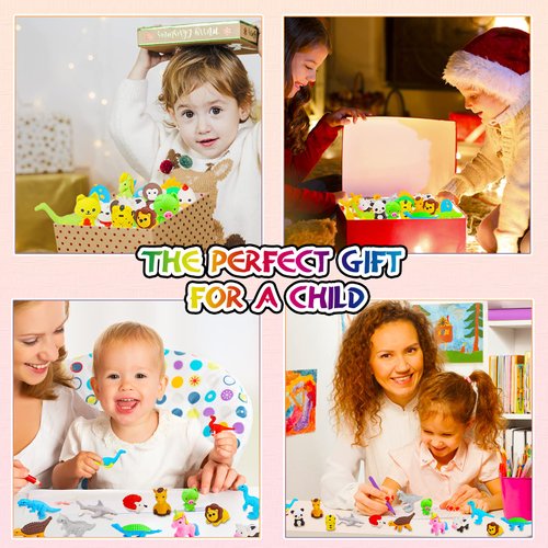 URSKYTOUS 80Pcs Animal Erasers Kids Desk Pets Pencil Erasers 3D Puzzle Erasers Bulk Mini Animal Erasers Toys Fun Cute Eraser for Classroom Rewards, Game Prizes, Treasure Box, Easter Egg Fillers