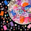 Namifin 3D Bear Nail Charms Bulk Y2K Lollipops Fruits Cherries Kawaii Gummies Oacen Beach Moon Bowknots Hearts Pearls Cute Nail Charms for Nail Art DIY Accessories