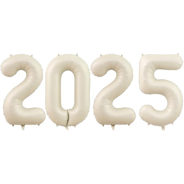 Huge Cream White 2025 New Year Balloons 40 Inch 2025 Matte Nude White Mylar Foil Helium Number Balloons 2025 Christmas New Year Eve Graduation Party Decorations Supplies