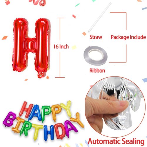 Rainbow Happy Birthday Balloons Banner,16 Inch Mylar Foil Letters Sign,Reusable Balloons for Women, Men, Boys & Girls Birthday Decorations Party Supplies