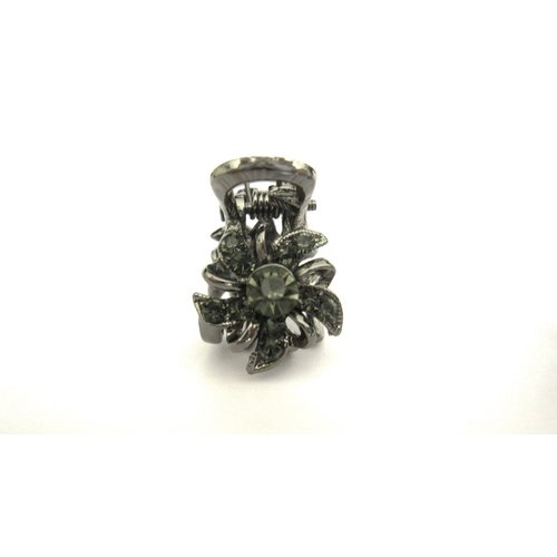 Generic Small tiny dark silver metal flower shaped hair claw clip with gray crystals