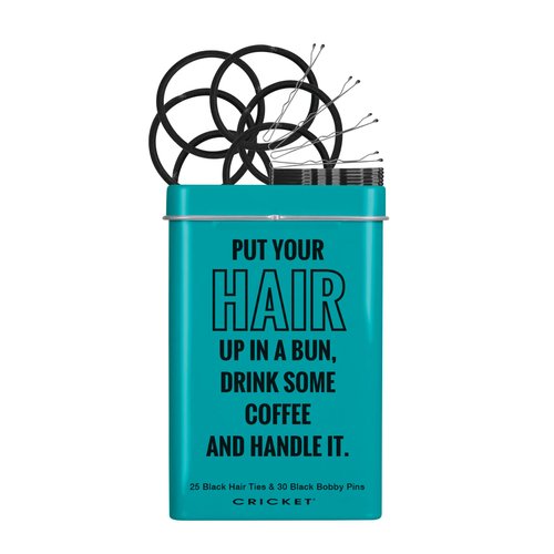 Cricket Hair Accessories Handle It Tin, Includes 25 Non Metal Hair Ties and 30 Bobby Pins in Reus...