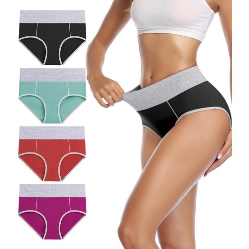 wirarpa Women's Cotton Underwear High Waist Stretch Briefs Soft Underpants Breathable Panties 4 Pack Medium