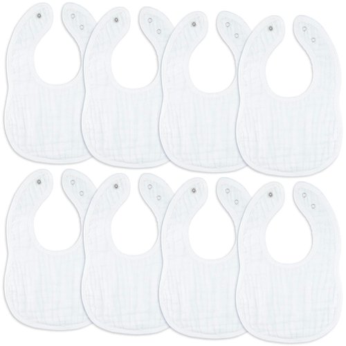 Comfy Cubs Muslin Baby Bibs, Drool Bibs 8 Pack, 100% Cotton Adjustable Size with Easy Snaps, Teething & Drooling Soft and Absorbent, Washable and Reusable