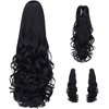 HSPCYGG Black Clip Ponytail Synthetic Fake Pony Tails 22" 5.3 OZ Wavy Black Hair Extensions Hairpieces Wig Yaki Fluffy¬ Tangled