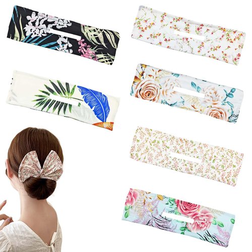 6 PACK Hair Donut Hair Bun Maker for Twister, French Twist Hair Bun Flexible Donut Bun, Lazy Curler Clips Hair Styling Accessories Hair Twister for Women & Girls (Flower-Printed)
