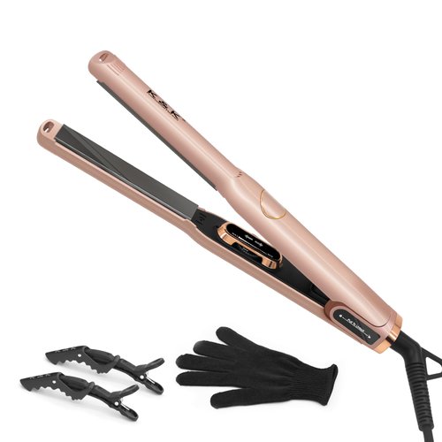 Mini Hair Straightener 1/2 Inch Small Flat Iron with LED Display Adjustable Temperature 4D 360°Swivel Short Hair Tourmaline Titanium Dual Voltage Auto Shut Off