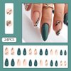 24Pcs Green Press on Nails Almond, Acrylic Press on Nails medium Nued Fake/False Nails with leaf Press ons Designs Artificial Nails Stick on Nails For Women Girls
