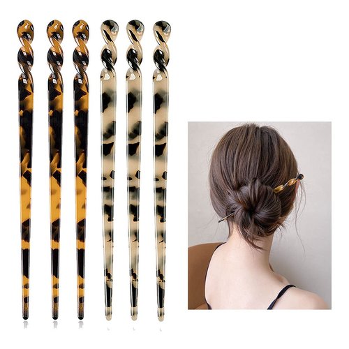 6 Pack Acetate Hair Sticks Leopard Printed Hair Chopsticks Tortoise Shell Hairpin Chopsticks Hair...