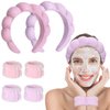 Cenbellr Spa Headband For Washing Face, Face Wash Headband And Wristband Set, Makeup Headbands For Women Washing Face, Terry Cloth Bubble Headband For Women Girl Mask Skincare (pink-purple)