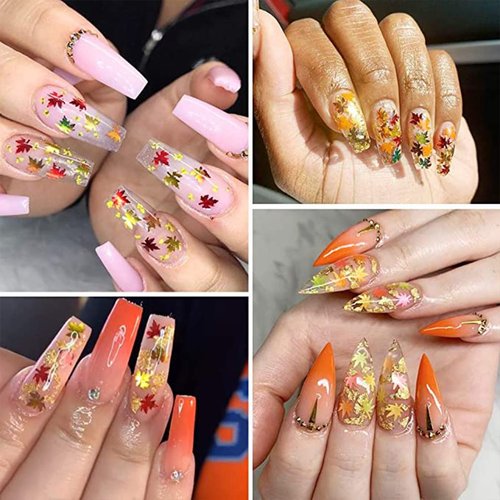 3D Fall Leaves Nail Art Glitter Sequins Laser Sparkly Maple Leaf Nail Glitter Flakes 6 Colors Holographic Autumn Nails Sequins for Nail Art Decorations DIY Crafts