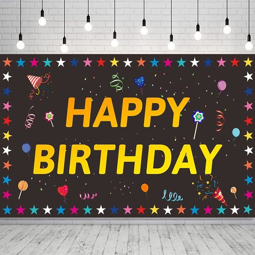 Colorful Stars Happy Birthday Banner Backdrop Decorations Birthday Party Decorations Indoor Outdoor Banner Birthday Backdrop Background Party Supplies