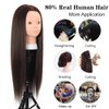 Opini 26 Inch Mannequin Head 80% Real Human Hair Styling Hair Mannequin Head Human Hair to Practice Hair and Makeup Hairdresser Head With Free Clamp (#4 No Makeup)