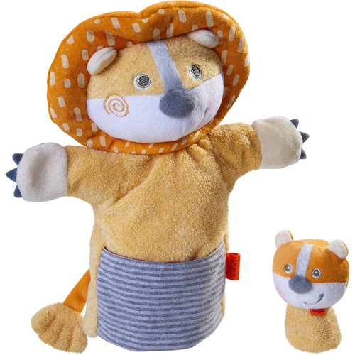 HABA Lion Hand Puppet Lion with Baby Cub Finger Puppet
