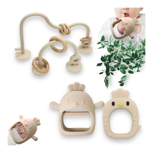 Set of 4, Silicone Baby Teething Toy for 6+ Months Infants, Shapes with Soft Texture for Sensory Exploration and Itching Relief During Teething, Suction Cups for Infant Toddlers,Food Grade Silicone