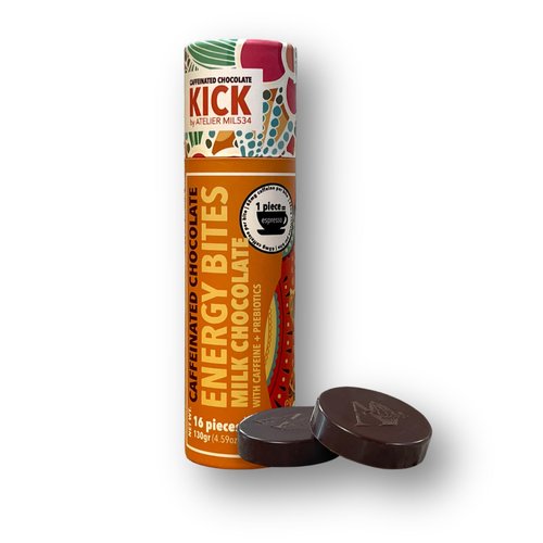 KICK Milk Chocolate Energy Bites (16 bites) - Caffeine Boost, Prebiotic Enhanced, Artisan Crafted