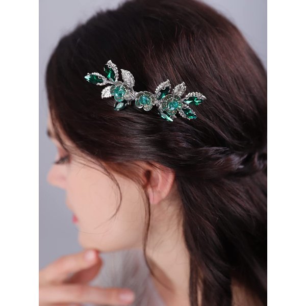 JWICOS Bridal Green Crystal Hair Comb Wedding Headpiece Prom Party Festival Hair Accessories for Women and Girls