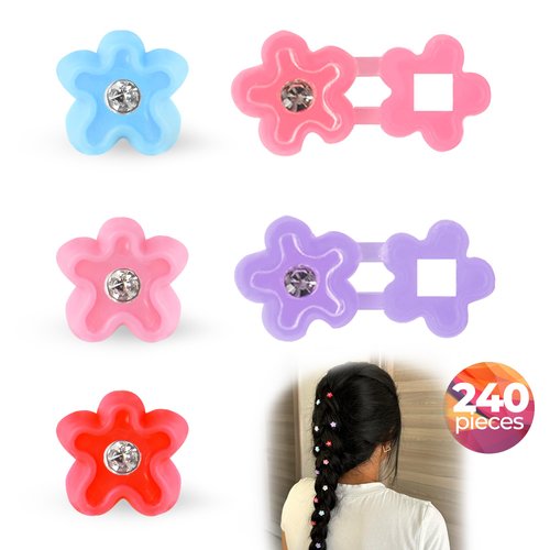 QITIMIR 240 Pcs Mini Hair Clips - Beads for Hair, Tiny Hair Pins for Women, Colorful Floral Bangs for Girls (6 Colors)