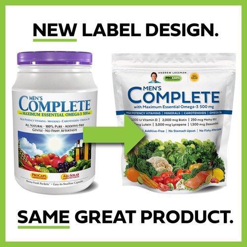 ANDREW LESSMAN Multivitamin - Men's Complete with Maximum Essential Omega-3 500 mg 30 Packets – 30+ High Potencies of All Nutrients, Essential Vitamins, Minerals & Carotenoids. No Additives