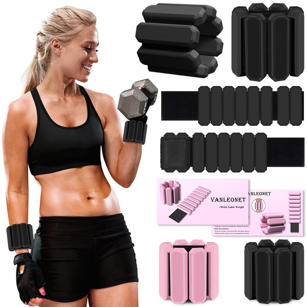 Vanleonet Wrist Ankle Weights for Women,Adjustable Wearable Strong Arm & Leg Weights Set of 2(1Lbs Each),Comfortable and Breathable for Yoga, Barre, Pilates, Swimming, Cardio, Aerobics, Gym