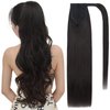 SEGO Pro Ponytail Extensions Human Hair Long Straight Ponytail Hair Extensions with Magic Paste Wrap Around Clip in Ponytail Extensions Real Human Hair,22inch #1B Jet Black,95g