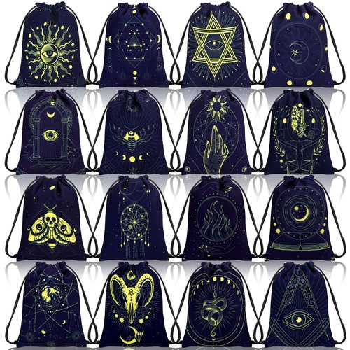 Paterr 16 Pcs Tarot Card Bag Velvet Storage Bag Vintage Tarot Rune Bag Dice Bag Tarot Velvet Pouches with Drawstrings Jewelry Pouch for Tarot Enthusiasts, 7.1 x 5.9 Inch (Classic Style)