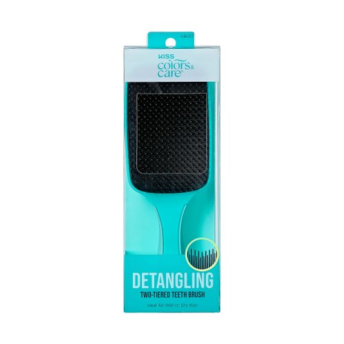 KISS Colors & Care Detangling Two-Tiered Teeth Brush - Reduces Hair Breakage, Double Bristles, Suitable For Wet or Dry Hair, Smooth & Sleek Results, Wide Paddle, Gently Massages the Scalp