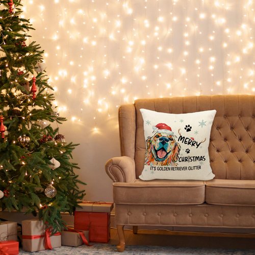 Mancheng-zi Golden Retriever Christmas Pillow Covers 18x18,Golden Retriever Christmas Decorations,Merry Christmas It's Golden Retriever Glitter Throw Pillow Covers,Golden Retriever Gifts